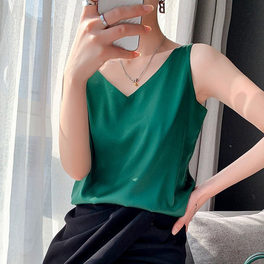 Zaylee | Warm-Weather Satin V-Neck Comfort Top