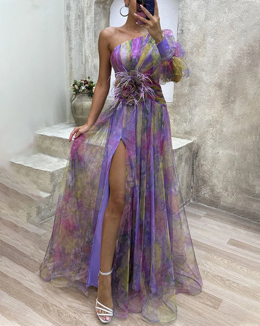 Arabella | Resort Floral One-Shoulder Drape Dress