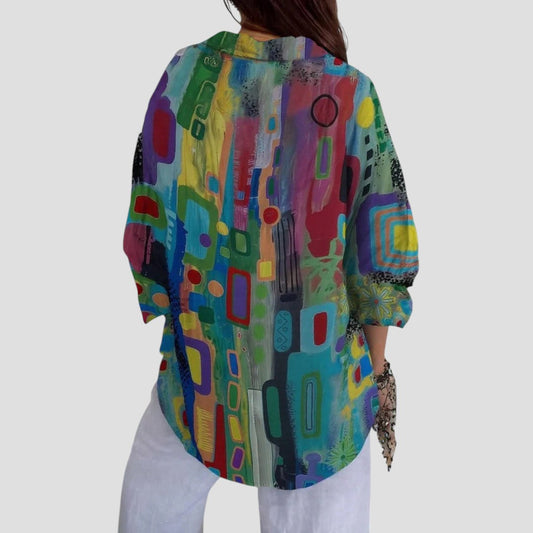 Marjorie(TM) | Date-Night Geometric Pattern Drape Blouse