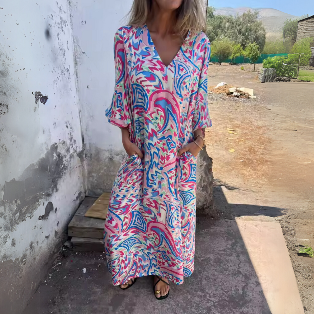 Felicita | Warm-Weather Breathable V-Neck Sensibility Dress