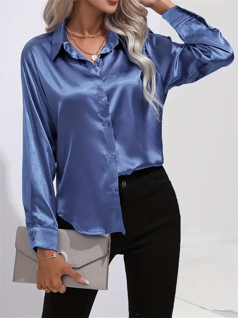 Amara | Champagne Satin Button Down Shirt