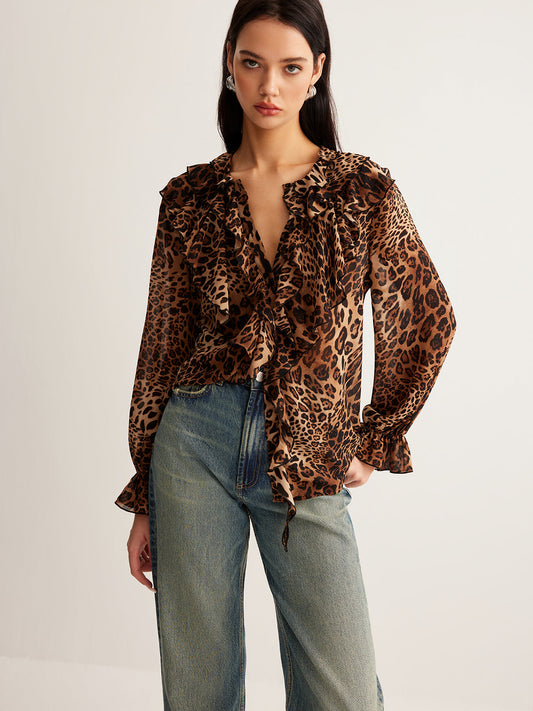 Amabile | Polished Leopard Print Silhouette Blouse