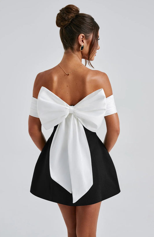 Halina | Bardot Neckline Bubble Skirt Dress