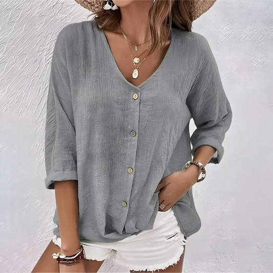 Lavinia | Desk-to-Dinner V-Neck Roll-Sleeve Fit Blouse