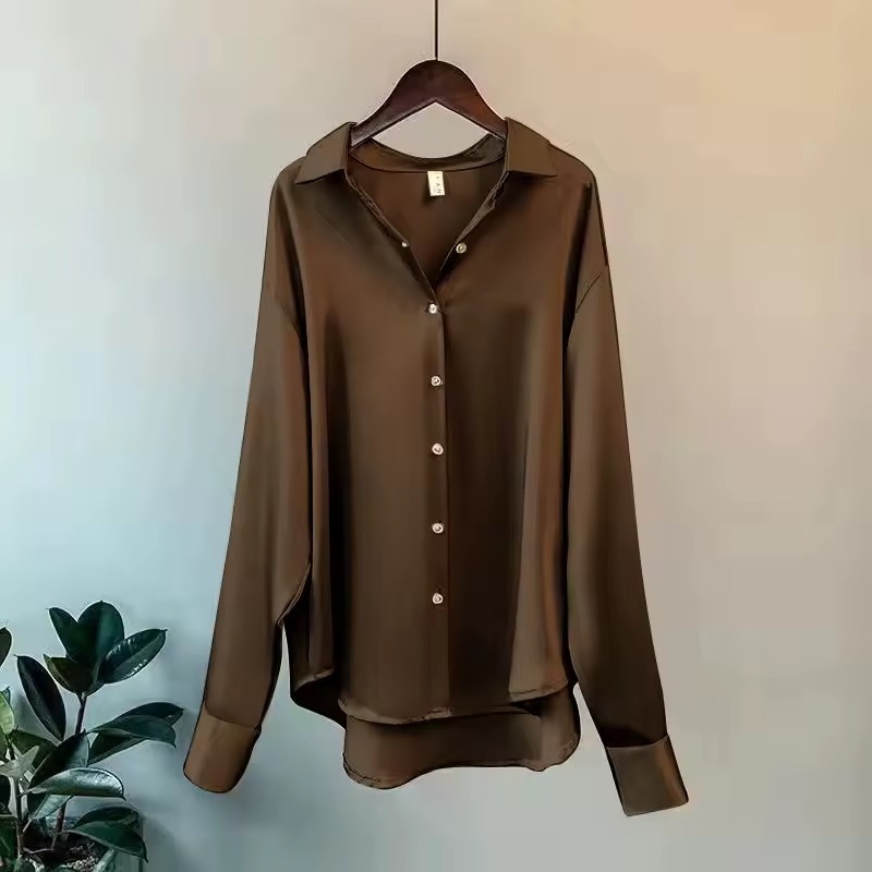 Josie | Silk Satin Long Sleeve Blouse