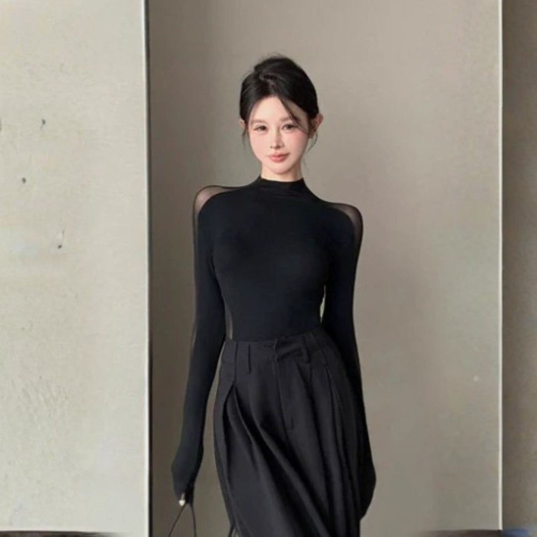 Cintia | Layering Mesh-Sleeve Comfort Top