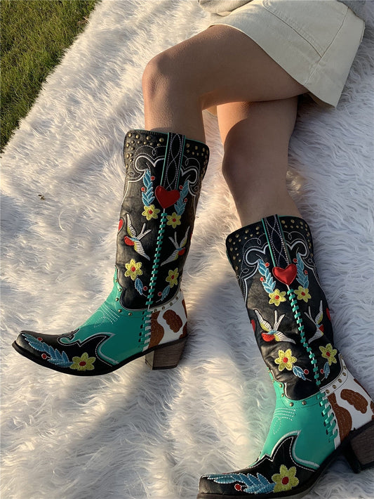 Bronwen | Autumn Embroidered Cowboy Comfort Boot