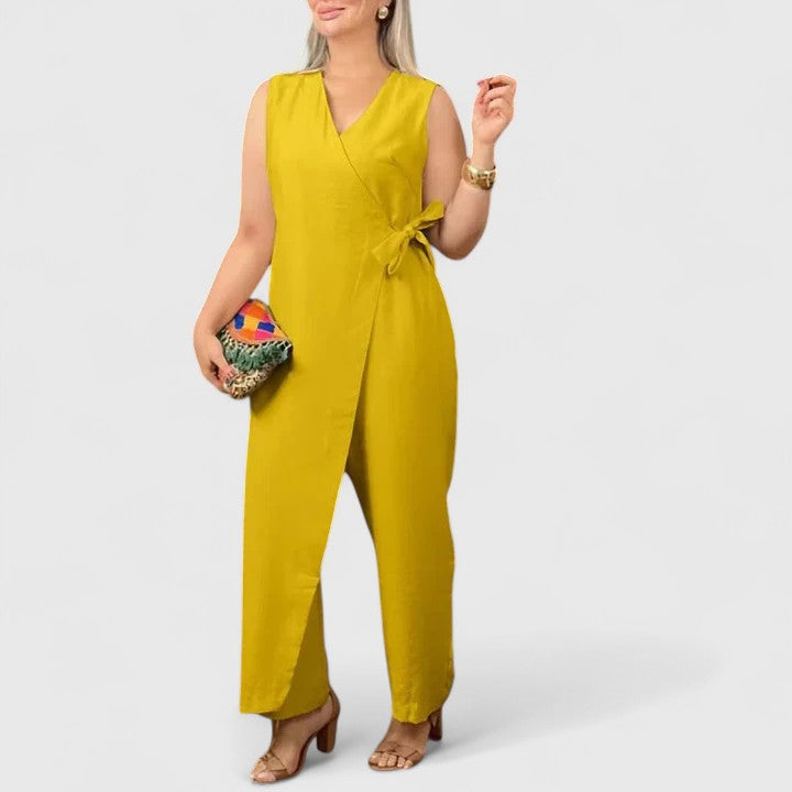 Cesira | Holiday Wrap V-Neck Silhouette Jumpsuit