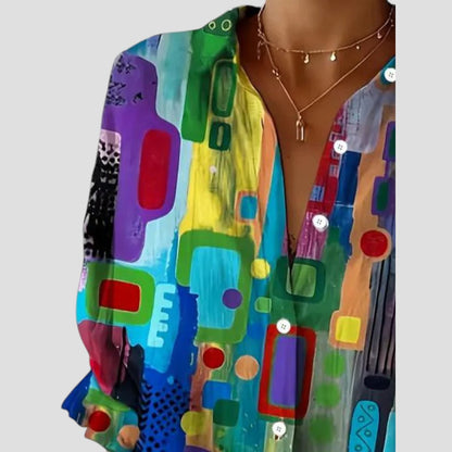 Dominique | Desk-to-Dinner geometric print Detailing Blouse