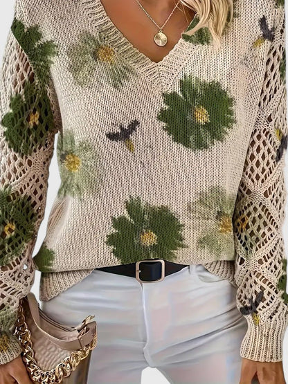 Ameriga | Cold-Weather V-Neck Floral Versatility Cardigan