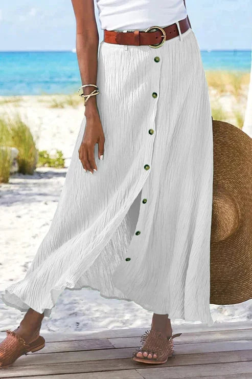 Coral | Button-Front Linen-Look Skirt