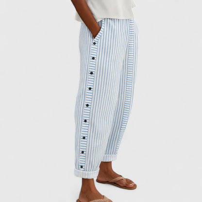 Abriana | Weekend Tapered Side-Button Comfort Trousers