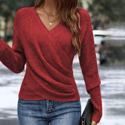 Arzia | Cold-Weather Wrap V-Neck Texture Sweater