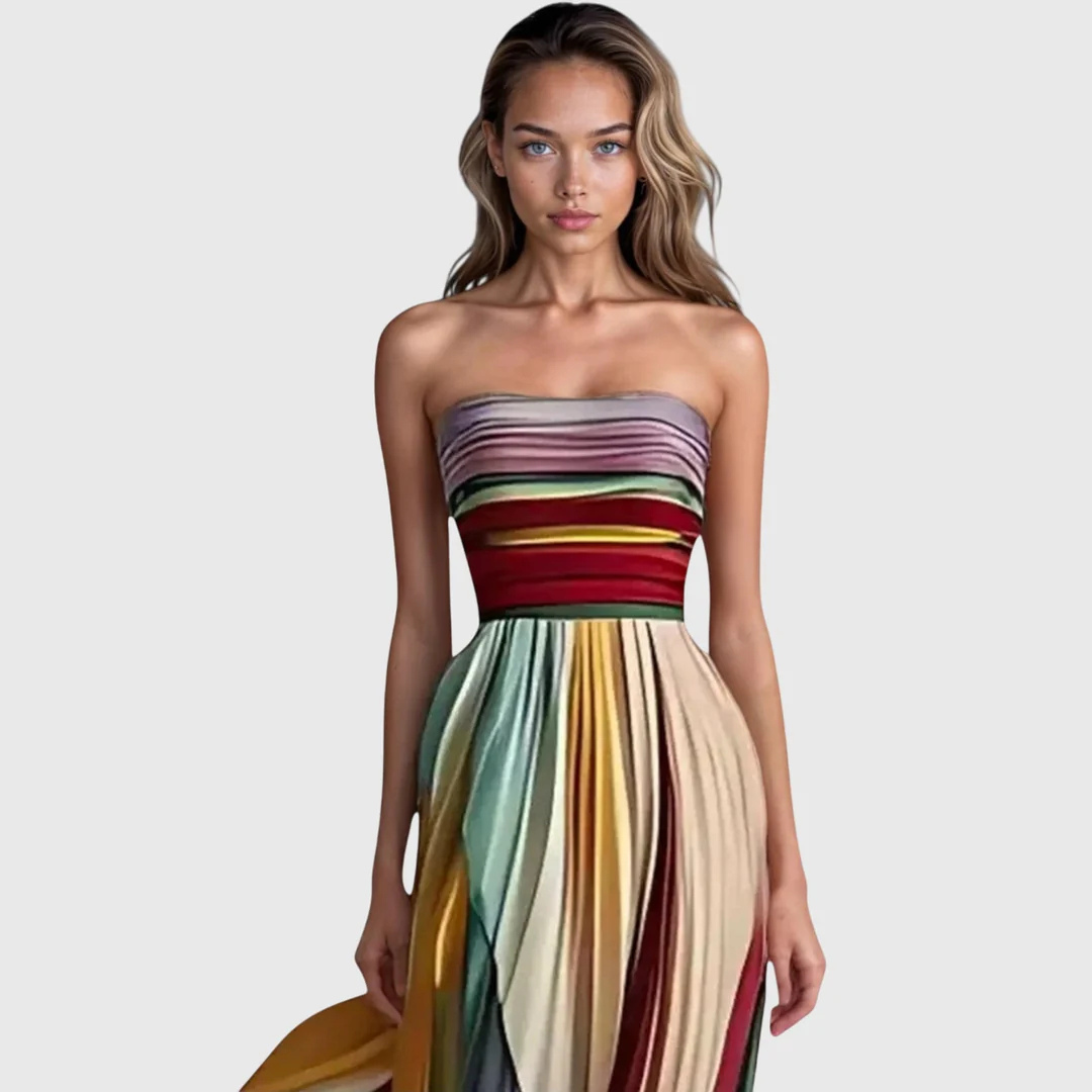 Regina | Garden-Party Strapless Multi-Coloured Shape Dress