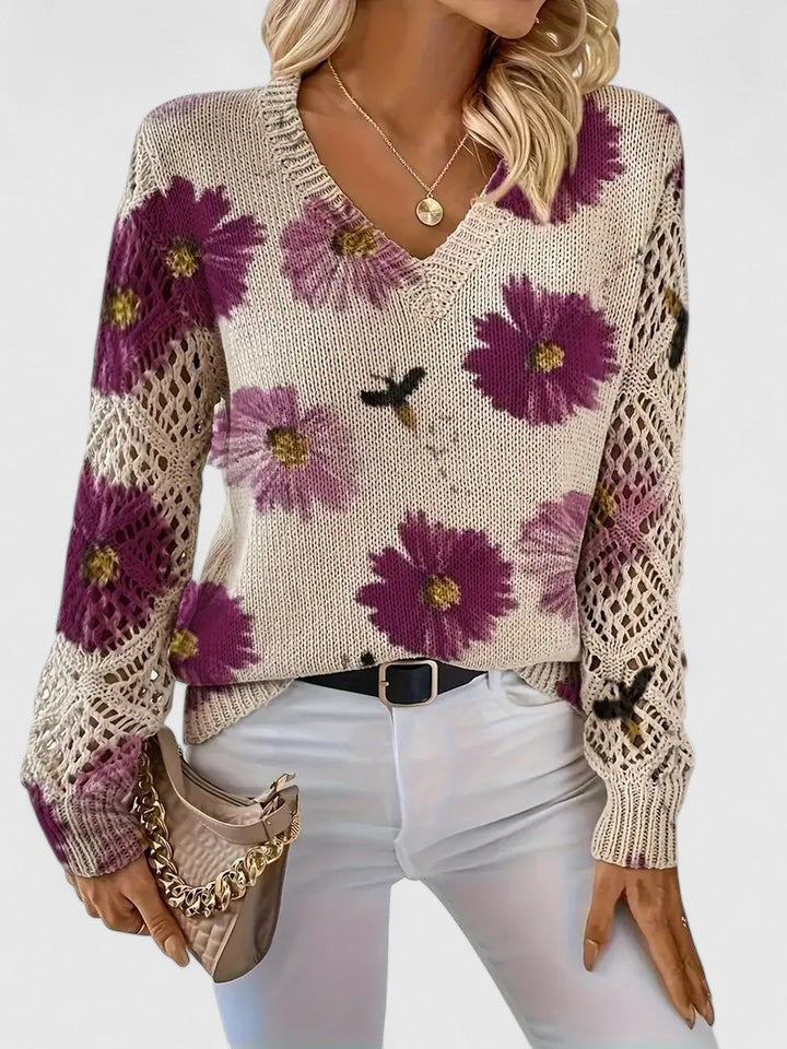 Ameriga | Cold-Weather V-Neck Floral Versatility Cardigan