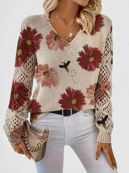 Ameriga | Cold-Weather V-Neck Floral Versatility Cardigan