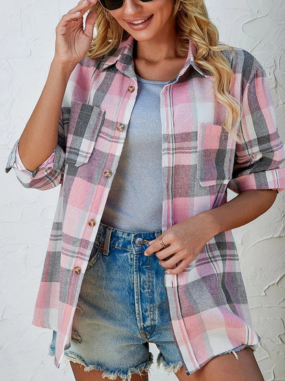 Harper | Pink Plaid Flannel Top