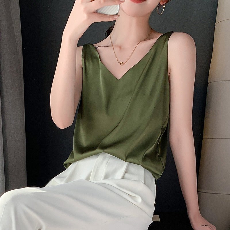 Zaylee | Warm-Weather Satin V-Neck Comfort Top