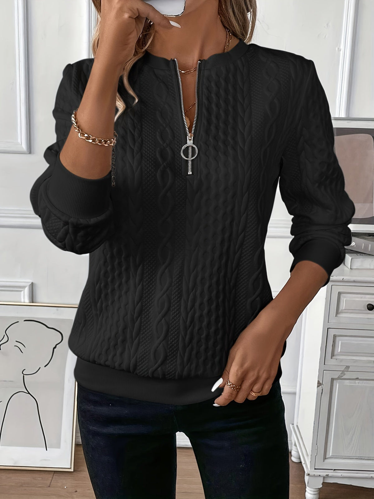 Ariosa | Weekend Knit Zip-Up Softness Sweater
