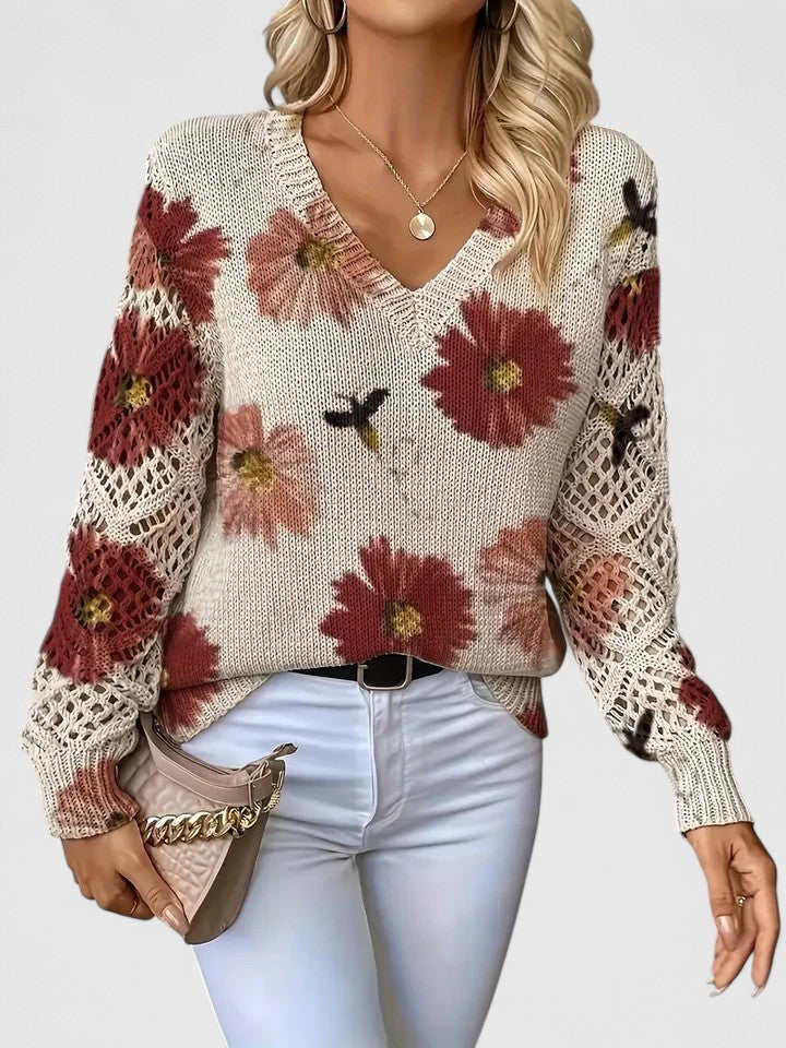Ameriga | Cold-Weather V-Neck Floral Versatility Cardigan