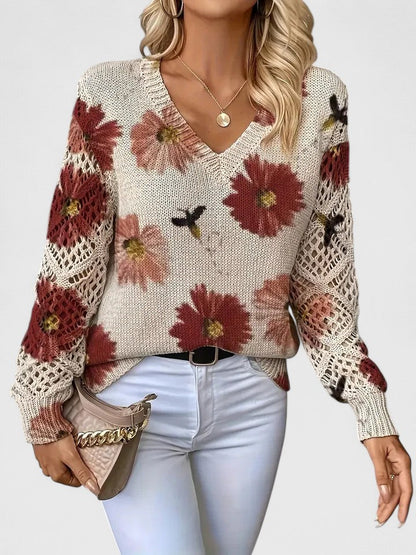 Ameriga | Cold-Weather V-Neck Floral Versatility Cardigan