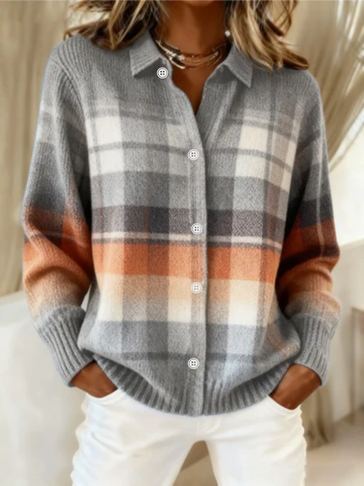 Gabrielle | Feminine Checkered crisp Detailing Blouse