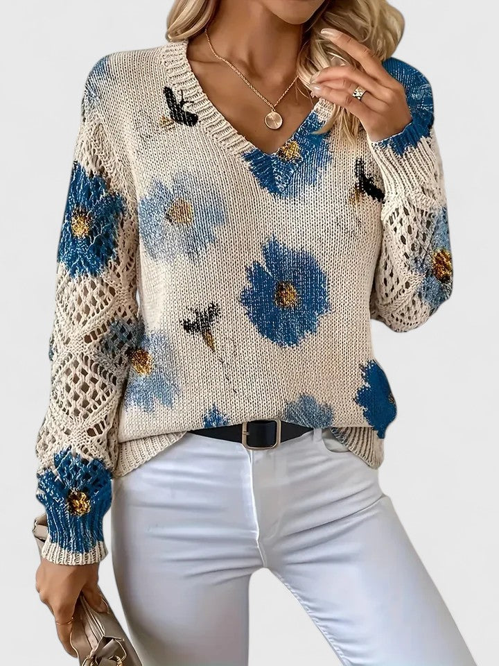 Ameriga | Cold-Weather V-Neck Floral Versatility Cardigan