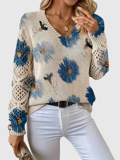 Ameriga | Cold-Weather V-Neck Floral Versatility Cardigan
