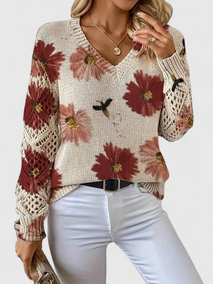 Ameriga | Cold-Weather V-Neck Floral Versatility Cardigan