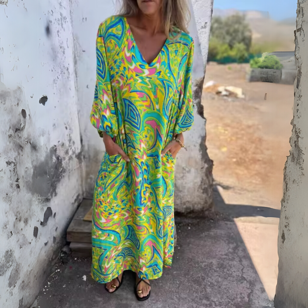 Felicita | Warm-Weather Breathable V-Neck Sensibility Dress