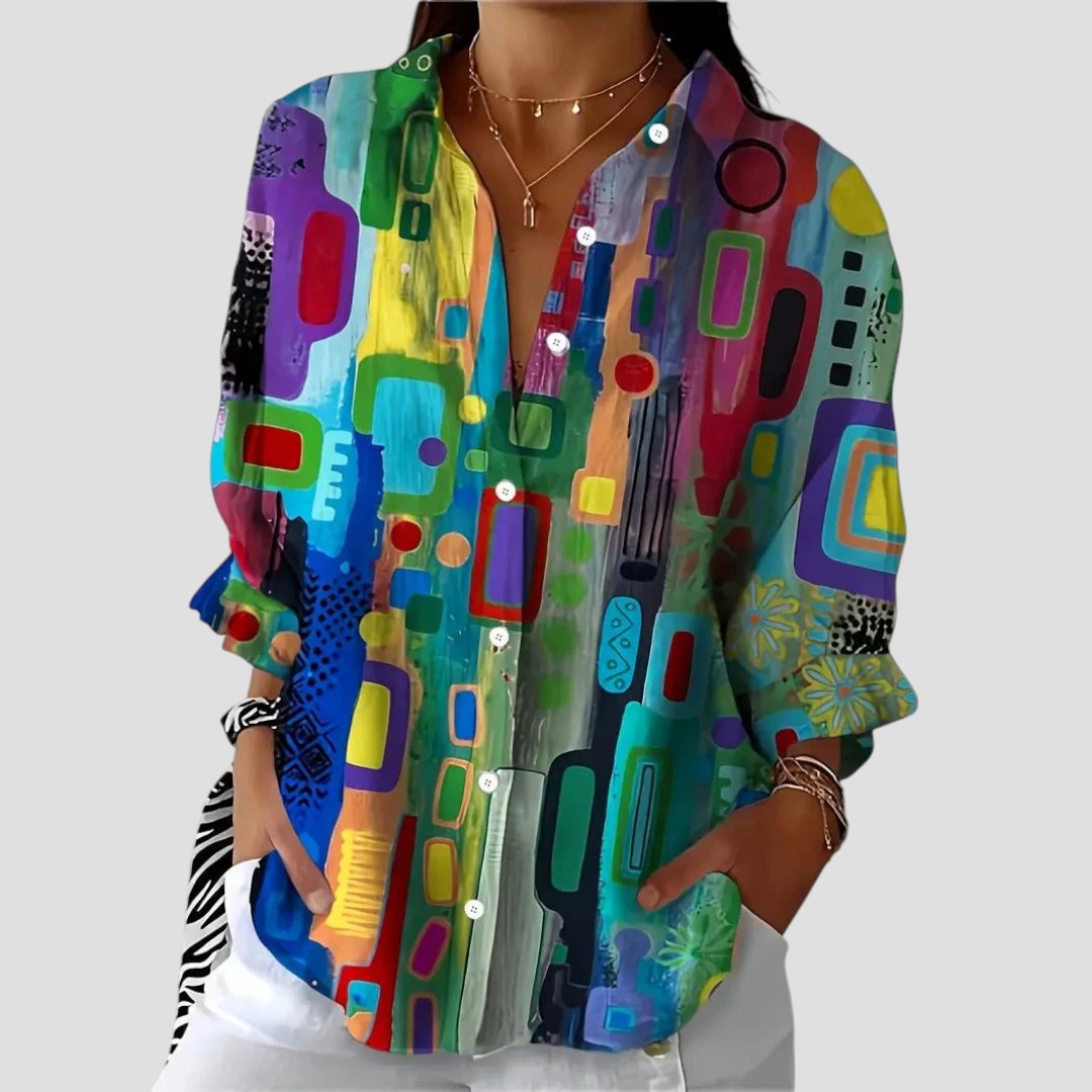 Marjorie(TM) | Date-Night Geometric Pattern Drape Blouse