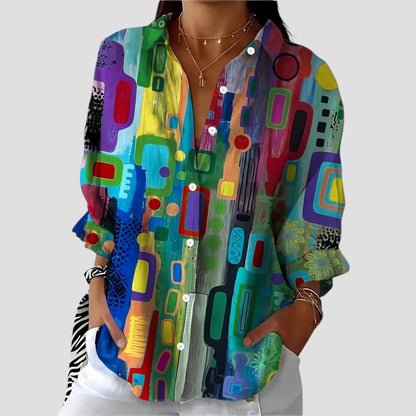 Marjorie(TM) | Date-Night Geometric Pattern Drape Blouse