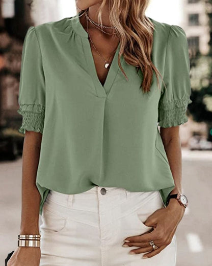 Maya | Fuchsia V-Neck Puff Sleeve Top