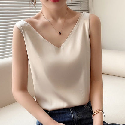 Zaylee | Warm-Weather Satin V-Neck Comfort Top