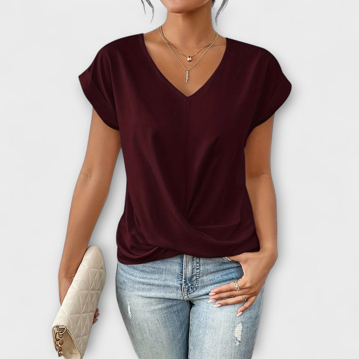 Amelinda | Weekend V-Neck Lightweight Drape Top