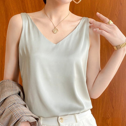 Zaylee | Warm-Weather Satin V-Neck Comfort Top