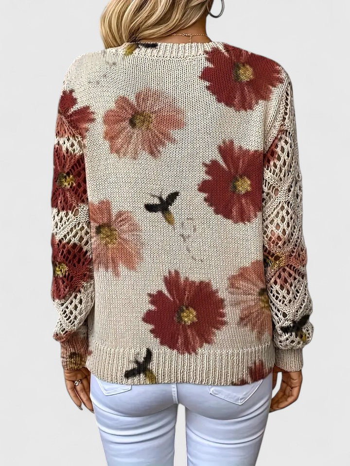 Ameriga | Cold-Weather V-Neck Floral Versatility Cardigan