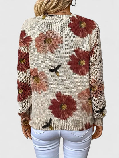 Ameriga | Cold-Weather V-Neck Floral Versatility Cardigan