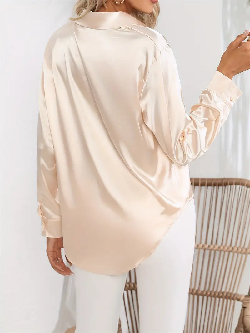 Amara | Champagne Satin Button Down Shirt