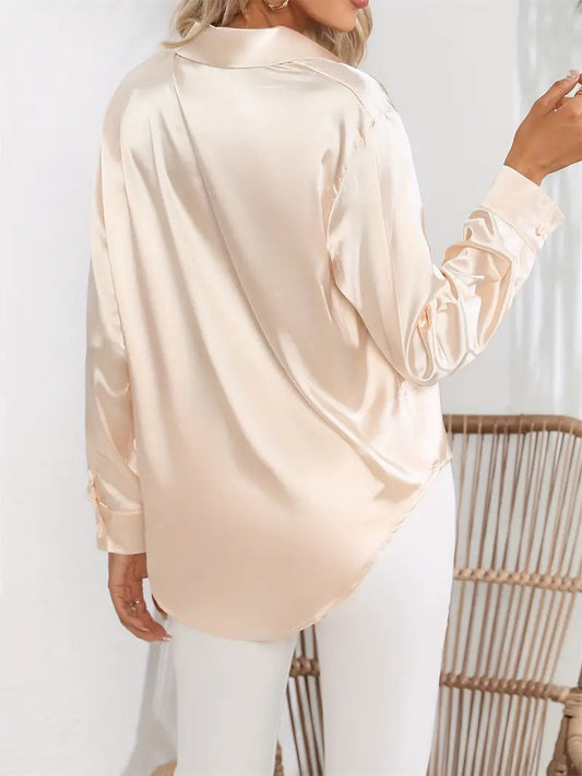 Amara | Champagne Satin Button Down Shirt