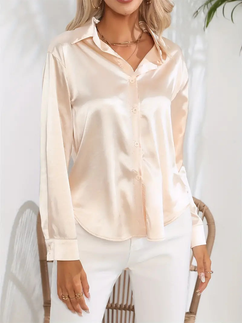 Amara | Champagne Satin Button Down Shirt