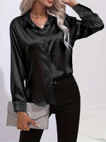 Amara | Champagne Satin Button Down Shirt