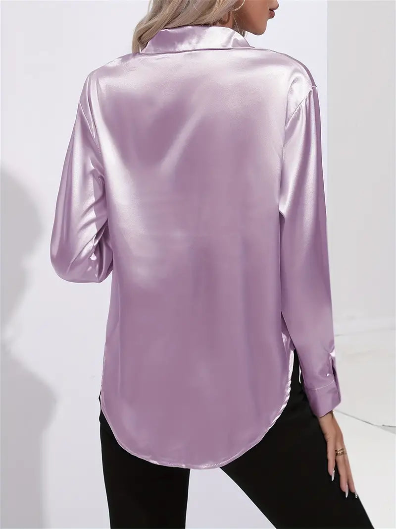 Amara | Champagne Satin Button Down Shirt