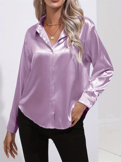 Amara | Champagne Satin Button Down Shirt
