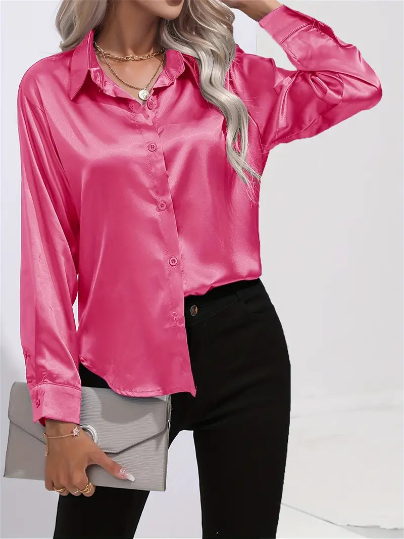 Amara | Champagne Satin Button Down Shirt