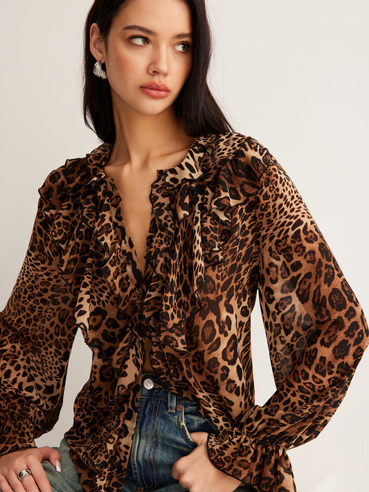 Amabile | Polished Leopard Print Silhouette Blouse