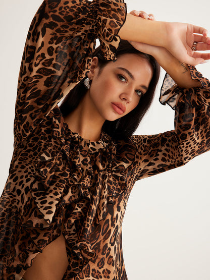Amabile | Polished Leopard Print Silhouette Blouse