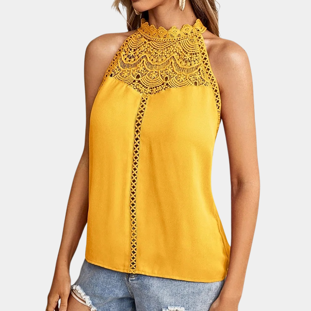 Luna | Lace-Yoke Halter Top