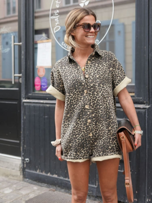 Celia | Effortless Leopard Print Silhouette Romper