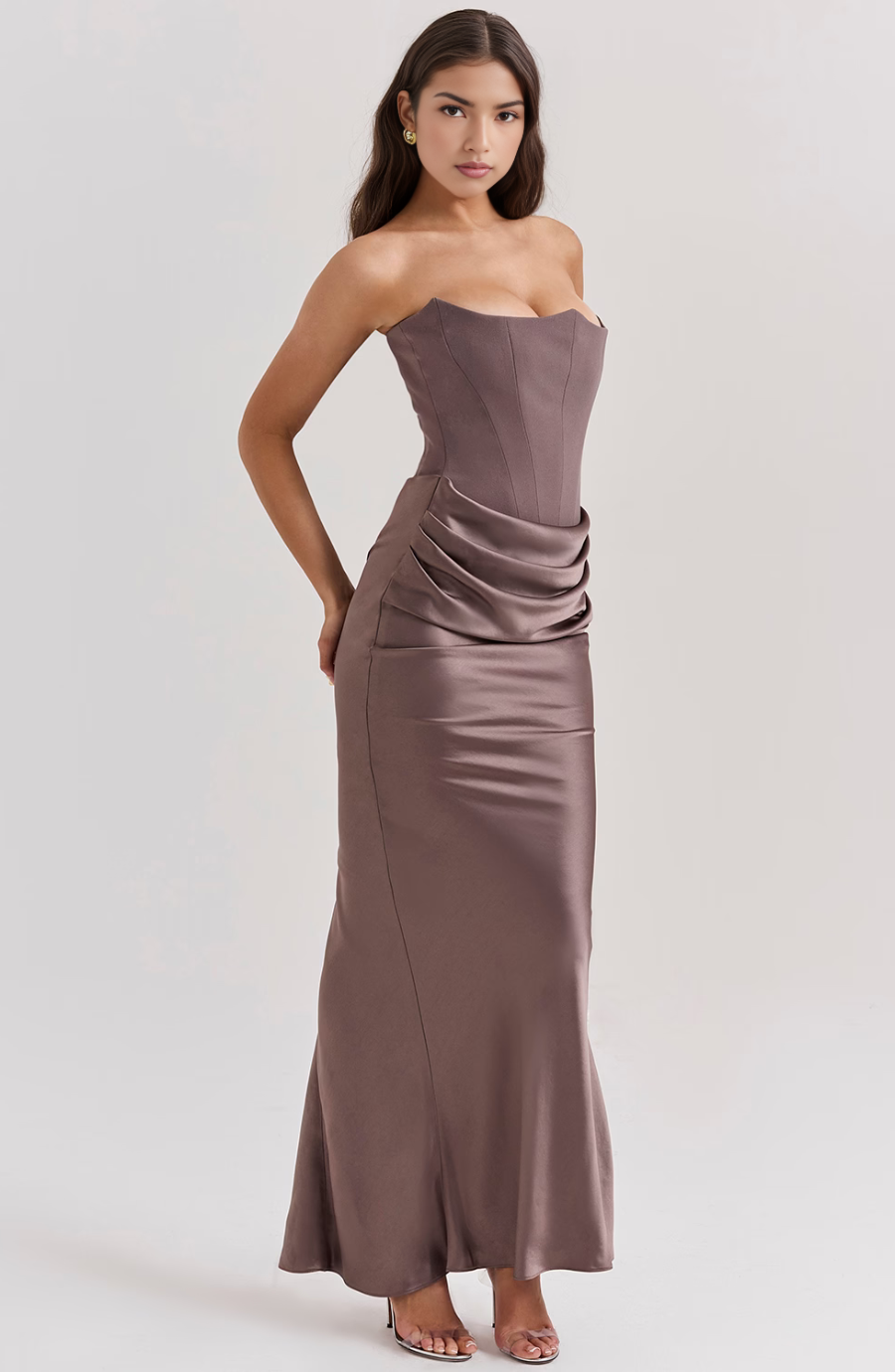 Brigitte | Effortless Strapless Bodycon Drape Dress